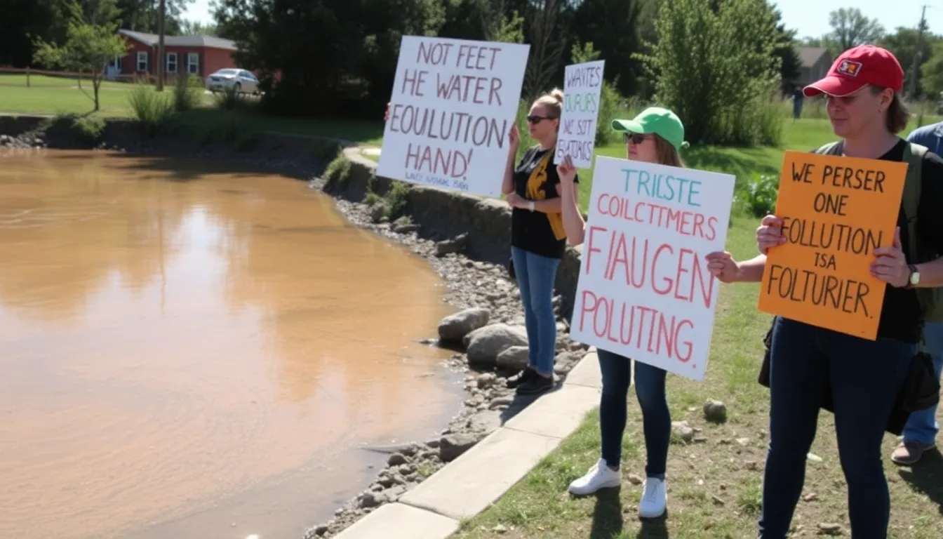 Activists conducting water tests in a rural area, highlighting the grassroots efforts to combat contamination and raise awareness about environmental issues