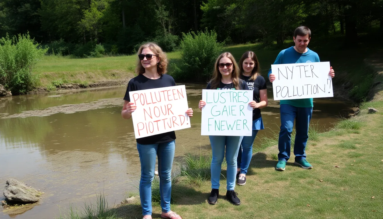 A marginalized community near an industrial zone, showcasing the disproportionate effects of pollution on vulnerable populations and their struggle for environmental justice