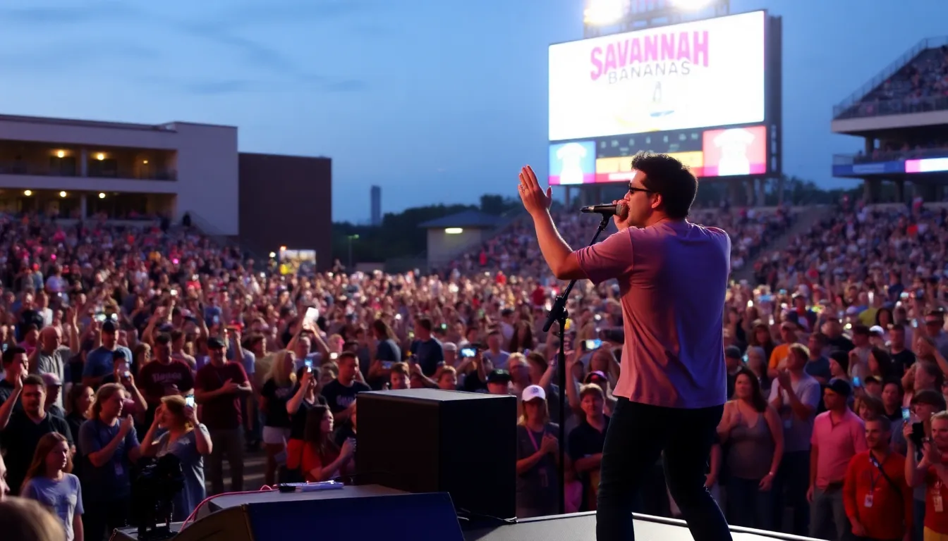 Fans cheer enthusiastically as the Savannah Bananas incorporate theatrical elements into their gameday experience, showcasing the excitement of sports and live performance