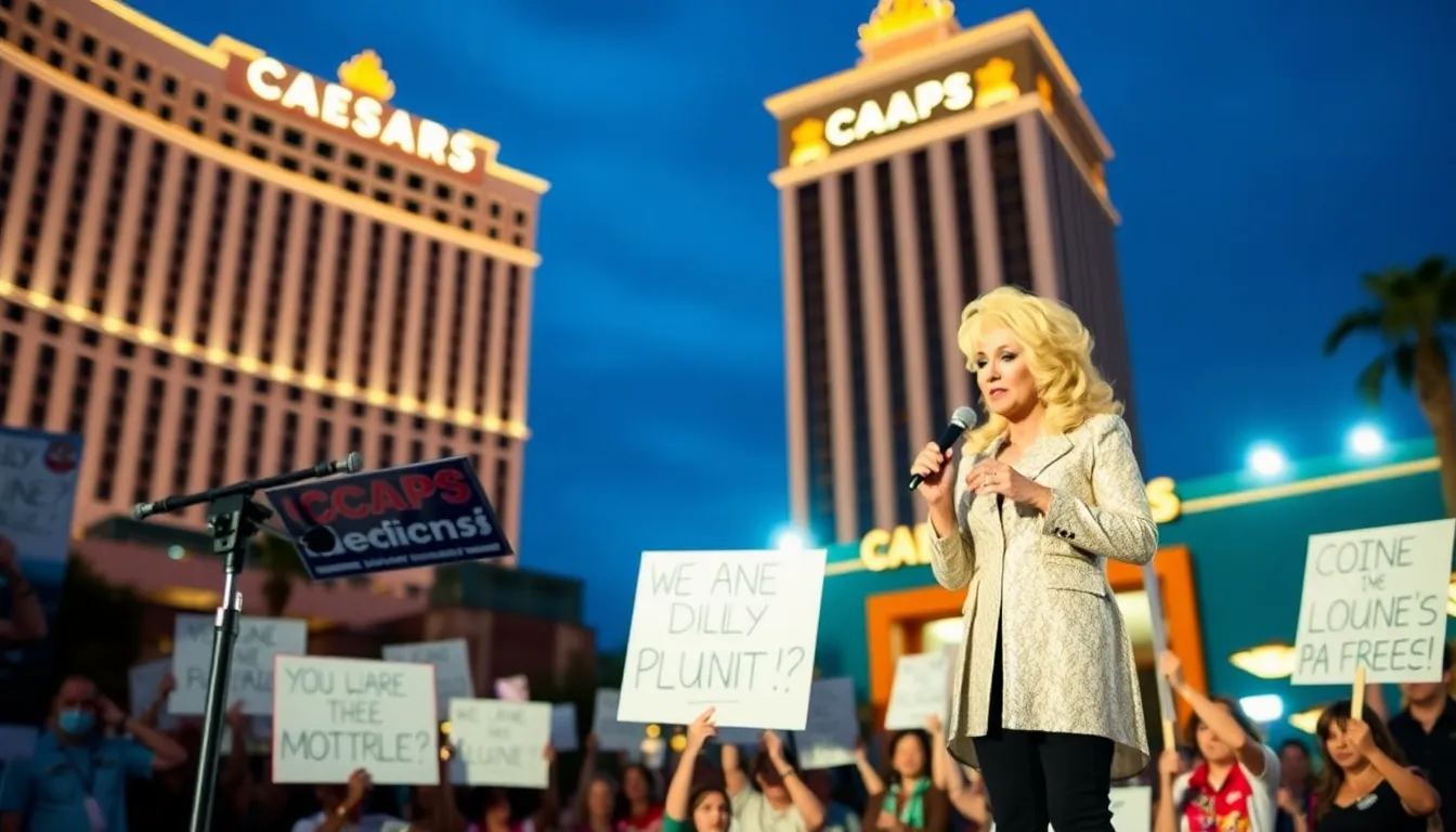 A packed crowd at a Las Vegas venue eagerly awaits Dolly Parton's show, showcasing the excitement and anticipation of her dedicated fan base