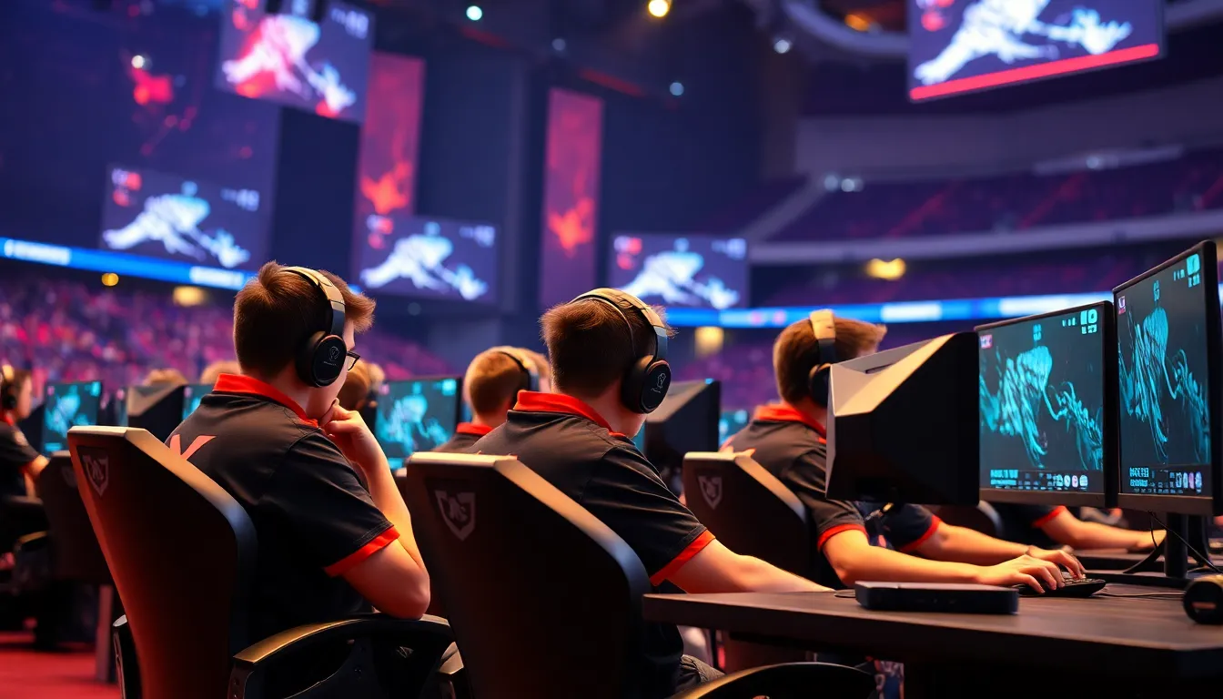 An empty esports arena during a Dota 2 event, highlighting the impact of financial pressures on team stability and audience engagement