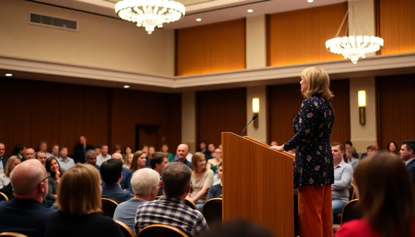 Shona McGarty speaks passionately at a mental health awareness event, engaging with the audience about the importance of open discussions surrounding mental health challenges.