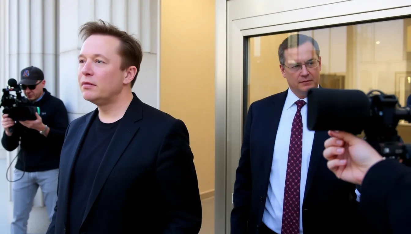 Elon Musk speaks to reporters outside the courthouse, expressing his controversial views on OpenAI's leadership while Sam Altman prepares to address the jury inside.