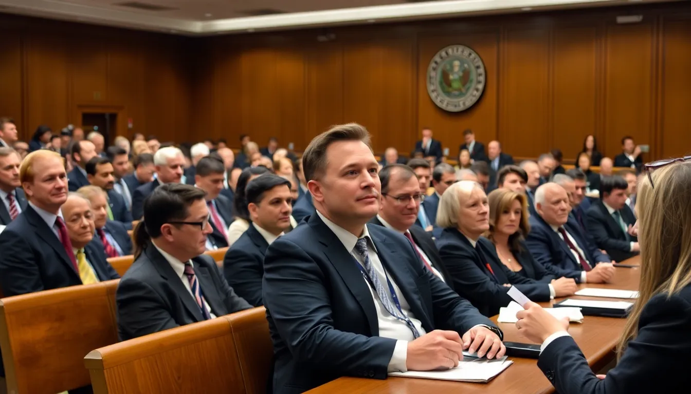 Observers in the courtroom, attentively monitoring the trial's developments and reflecting on its potential impact on the future of artificial intelligence