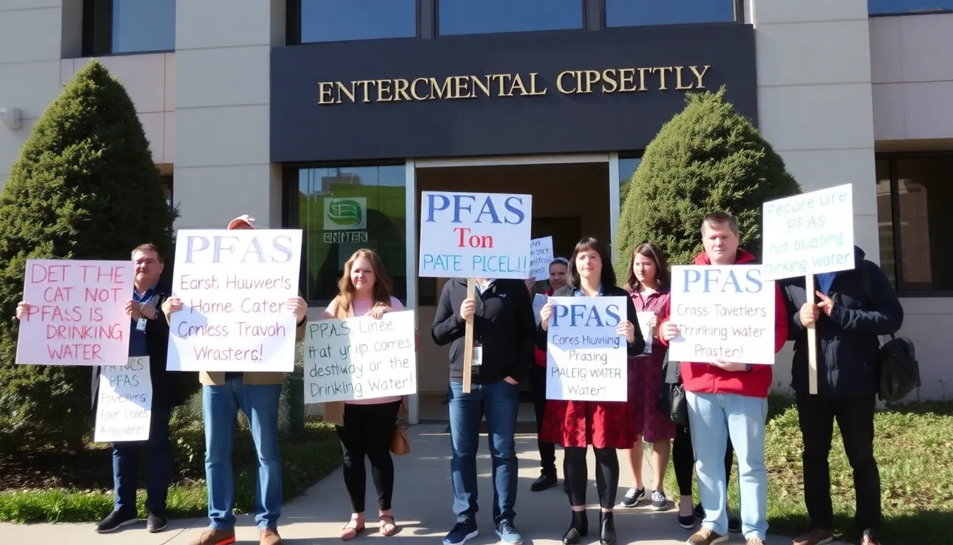 A community meeting where residents express concerns about the safety of their drinking water due to PFAS contamination