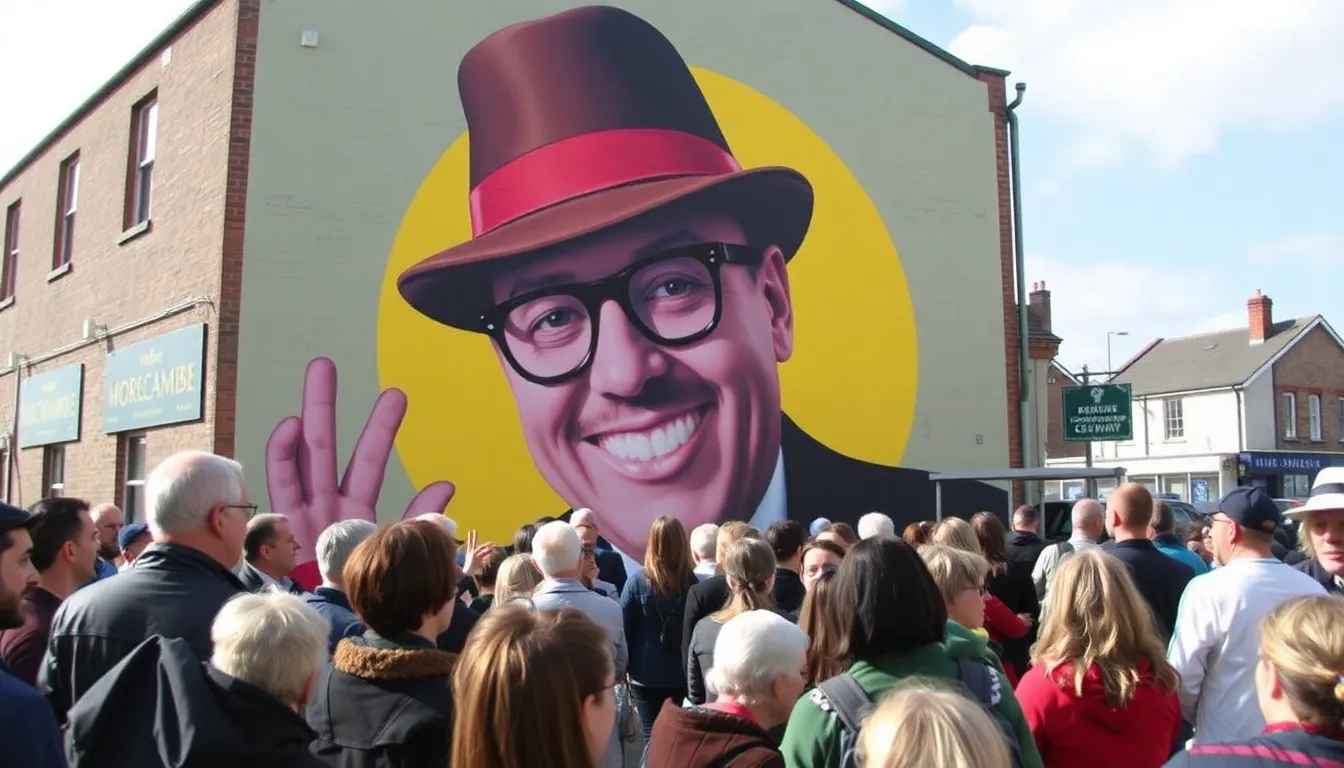 A vibrant mural of Eric Morecambe, showcasing his playful expression and iconic bowler hat, is being unveiled on the side of a building in Morecambe, Lancashire, to celebrate the comedian's centenary.