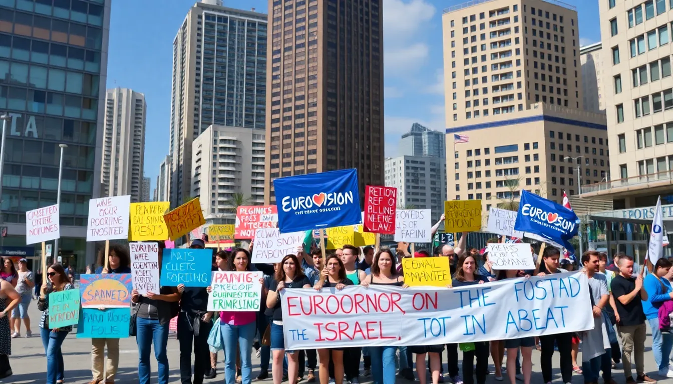 A packed Eurovision venue in Tel Aviv during the 2019 contest, showcasing the vibrant atmosphere amidst widespread calls for a boycott