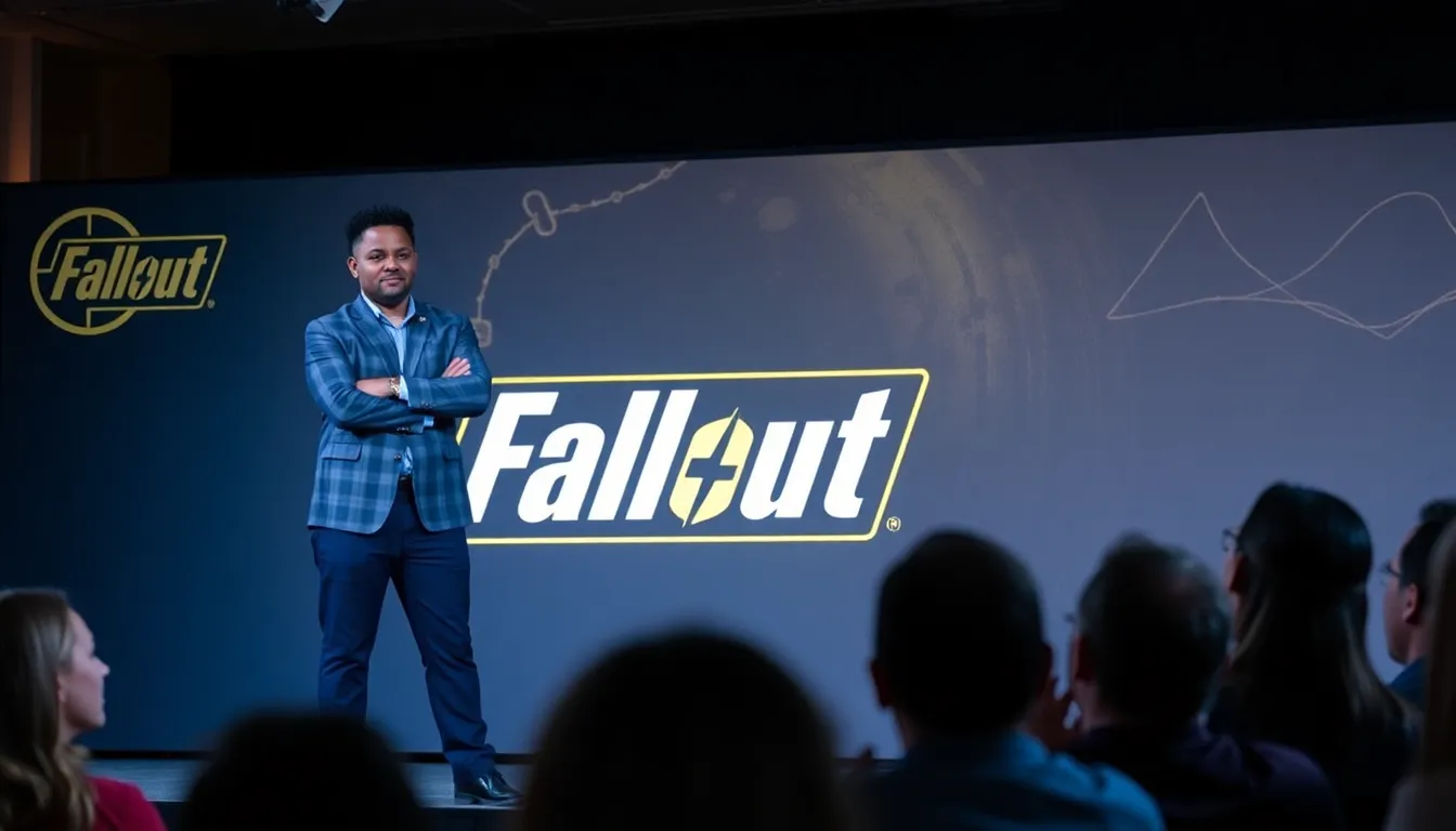 Aaron Moten stands confidently on stage during a promotional event for Fallout, highlighting his new lead role in the critically acclaimed series as the team pushes for Emmy nominations.