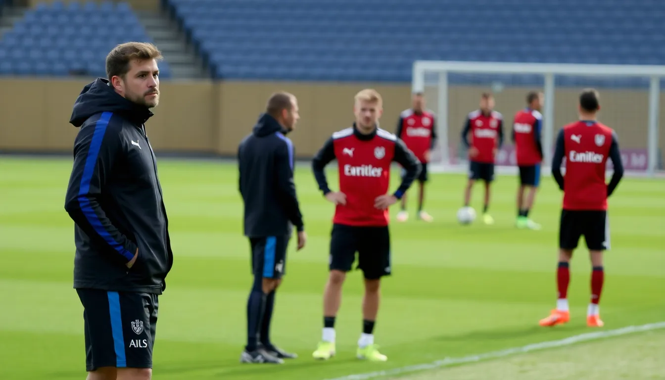 Players training diligently on the pitch, emphasizing their commitment to the team despite the challenges posed by the ban