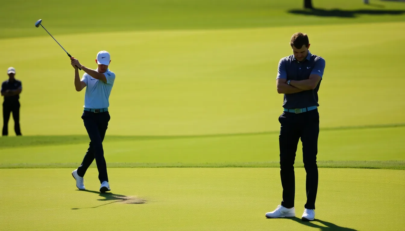 McIlroy engages with his caddy, discussing tactics in an effort to overcome the challenges that have affected his performance in the tournament