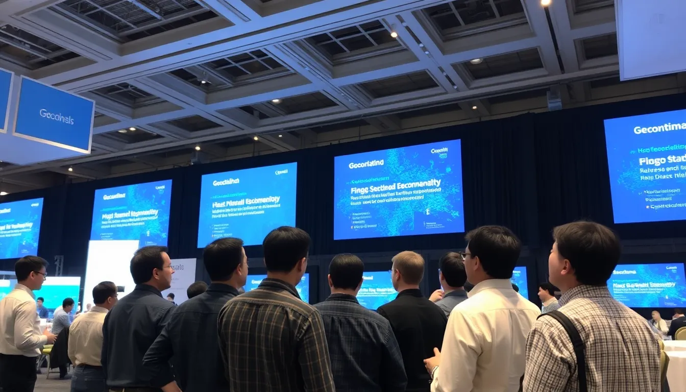 A group of tech professionals discusses the latest advancements in A.I. search technology during a conference, highlighting the shift from traditional search engines to more personalized search experiences.