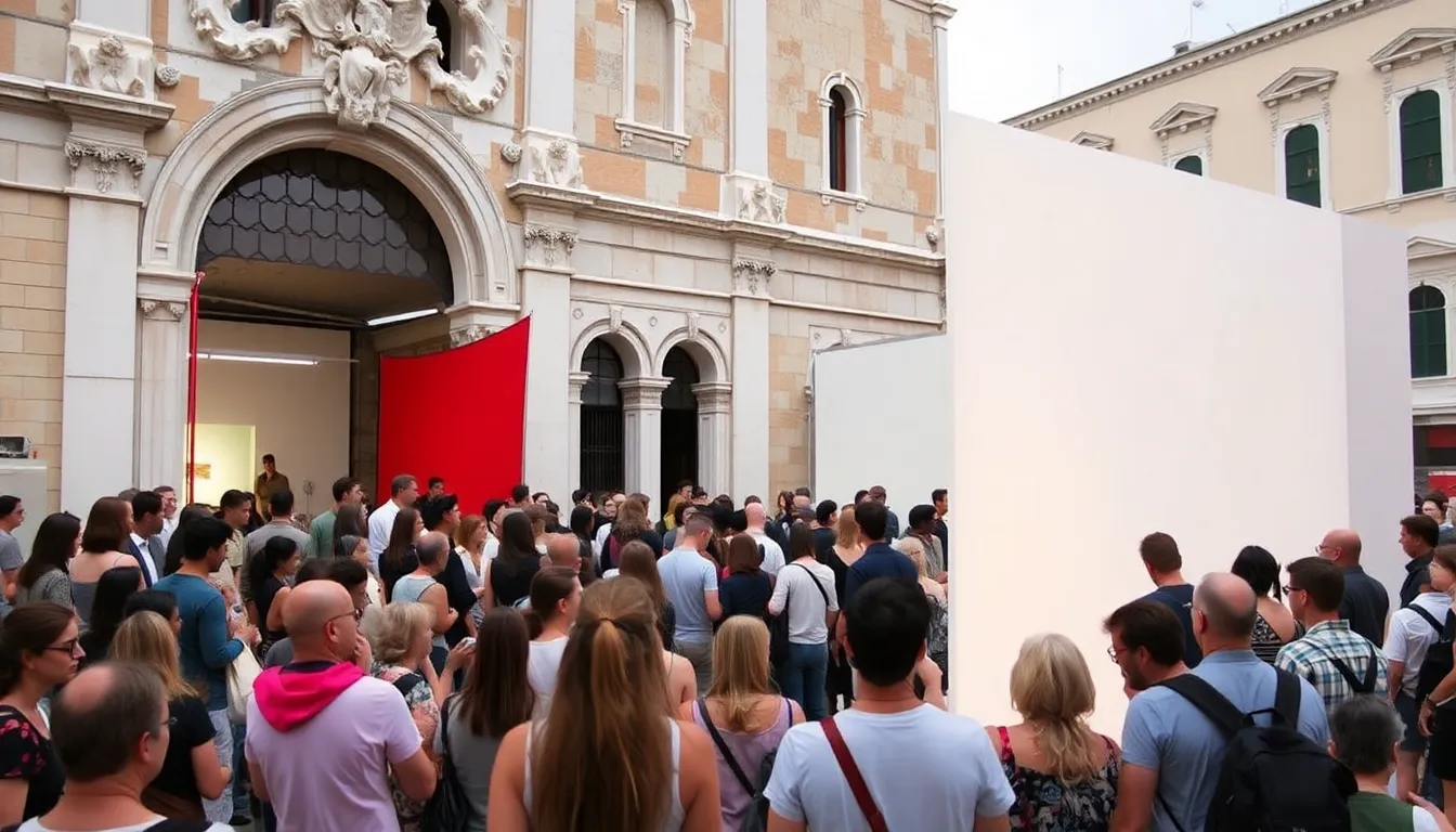 Attendees explore the interactive installations within the Austrian Pavilion, where innovative artistic expressions invite them to reflect on cultural narratives and the evolution of contemporary art