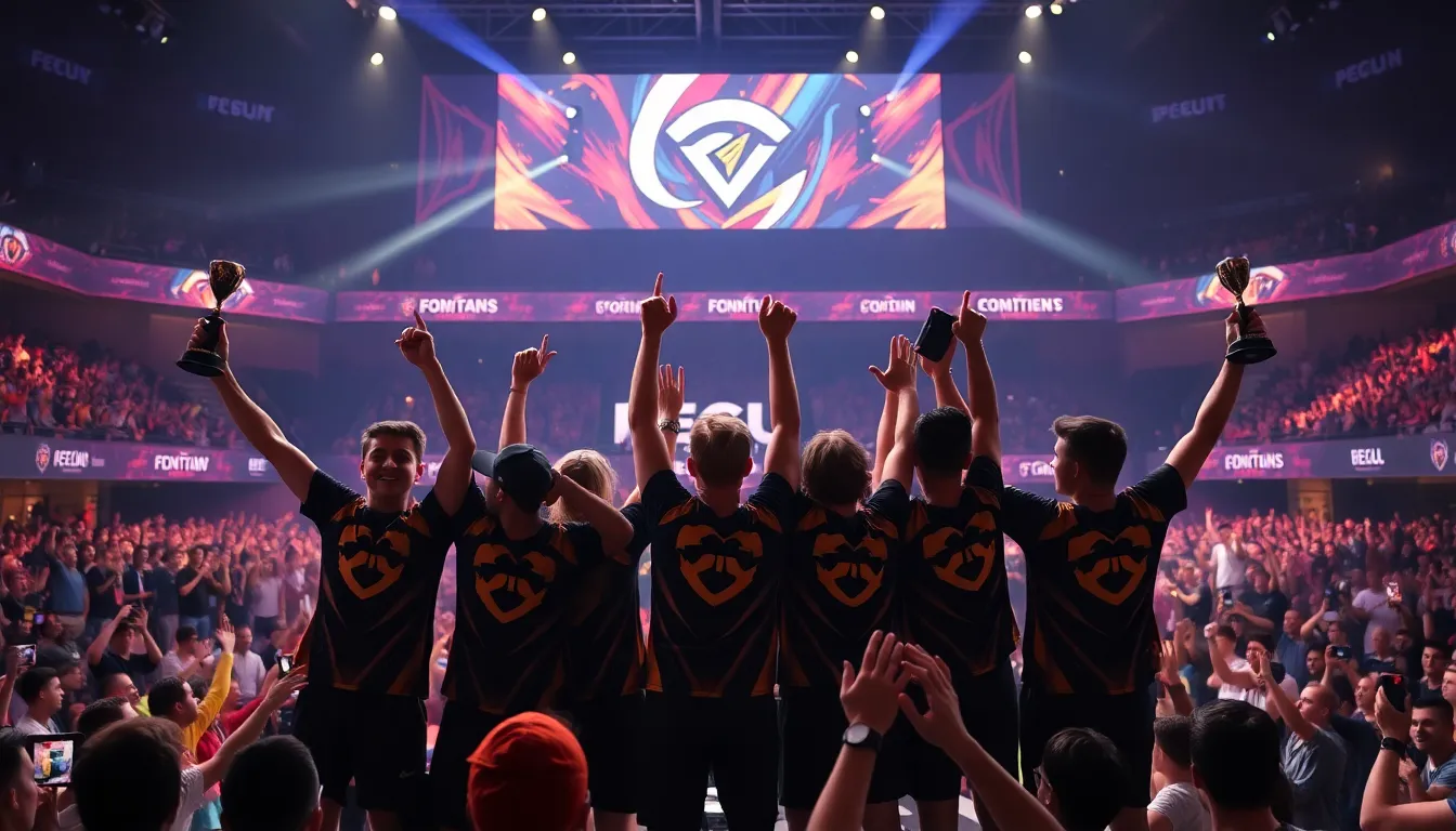 A packed arena filled with enthusiastic fans cheering for Fnatic, highlighting the passionate support that drives the team's success in the LEC