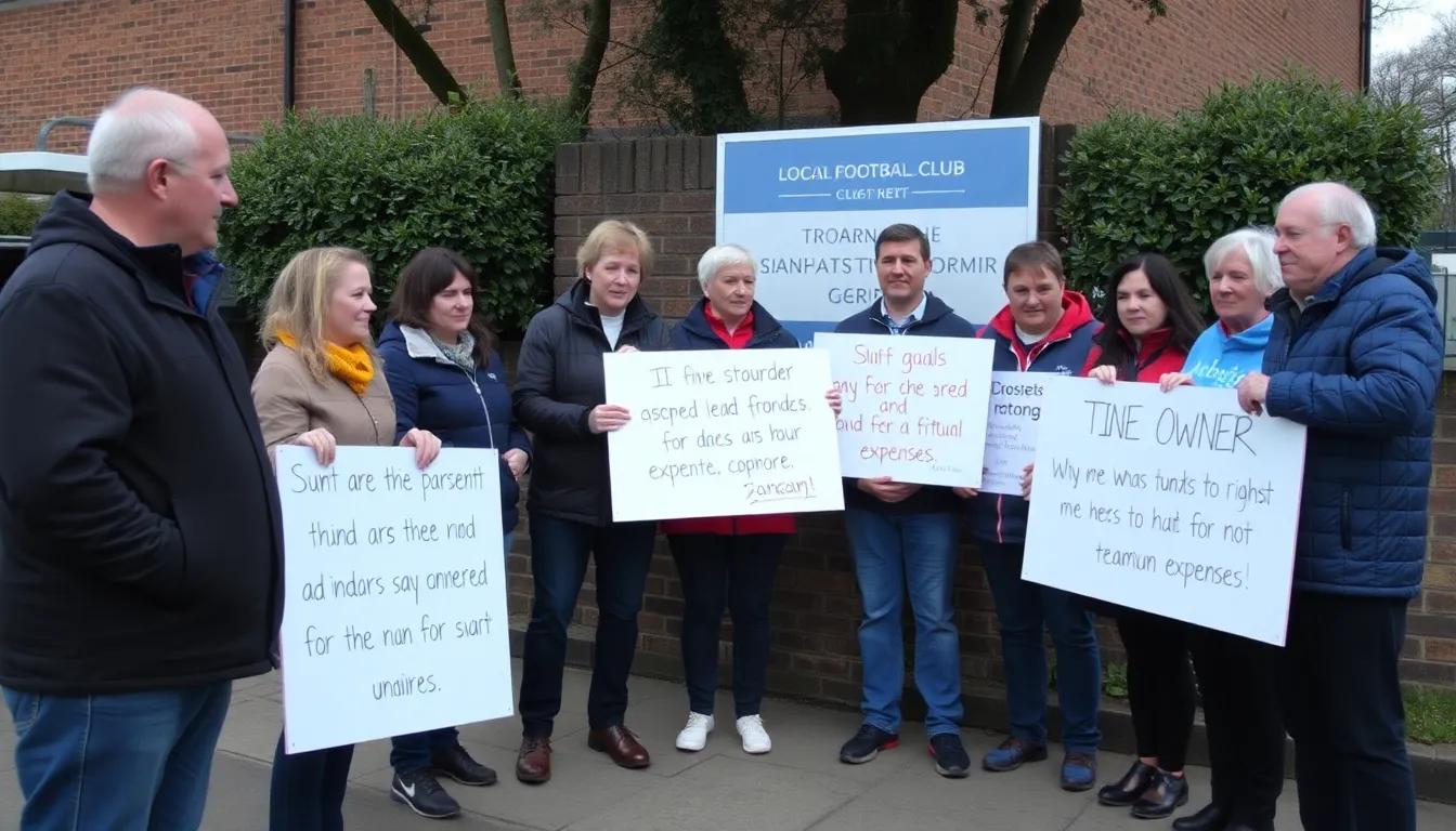Local media reporters gathering outside the football club to cover the unfolding controversy and its implications for the community