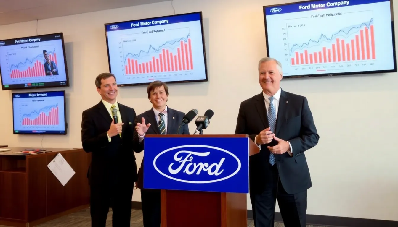 A closeup view of Ford vehicles on a dealership lot, showcasing the company's shift towards electrification and new technologies