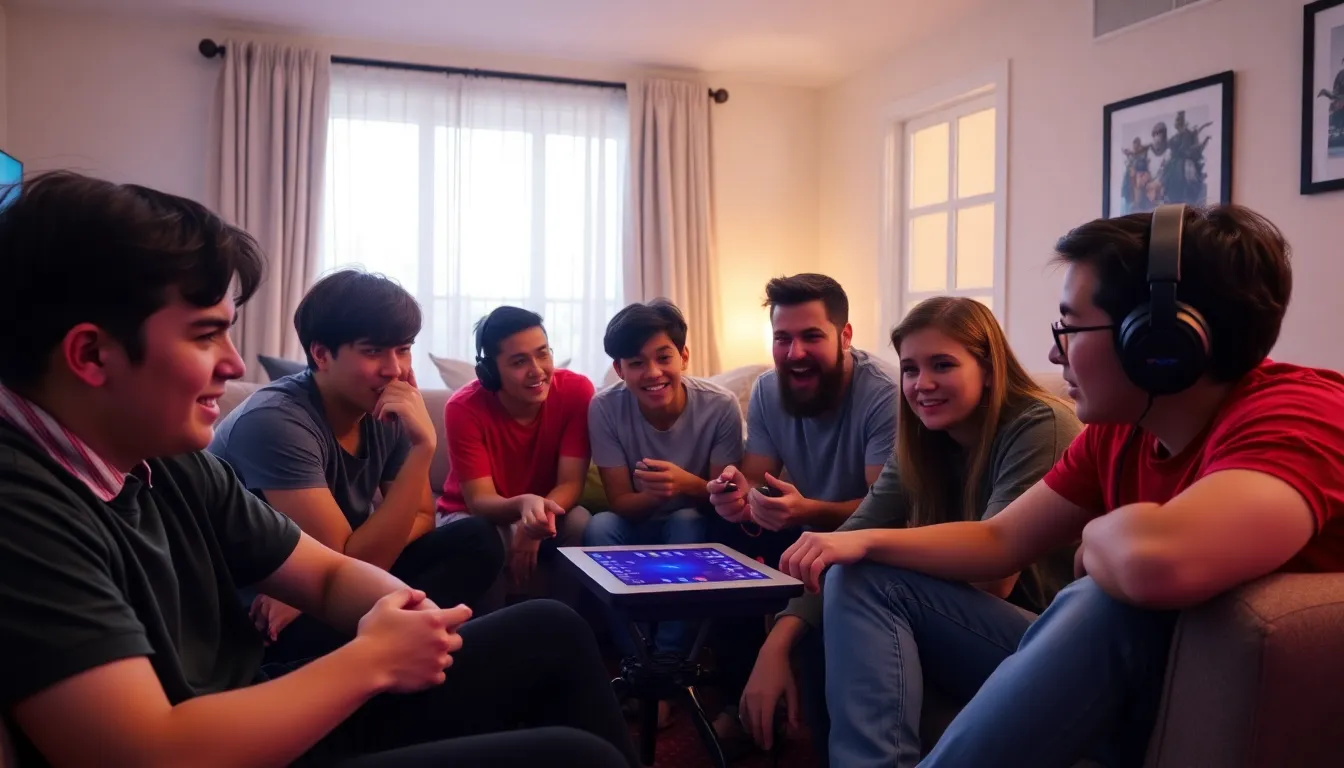 A group of Fortnite players gathers around their screens, discussing the recent announcement of refunds for D4vd gameplay items amid visible frustration and excitement.