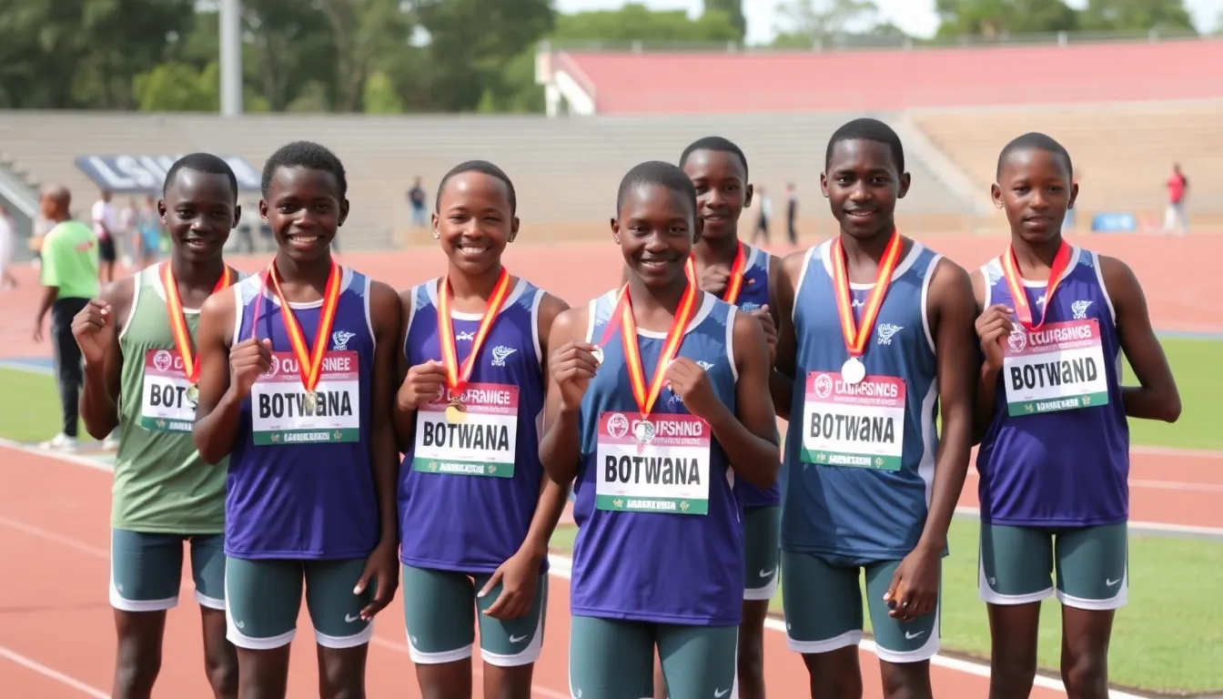A packed stadium during the 2023 World Athletics Championships, showcasing the fierce competition among Botswana's sprinters