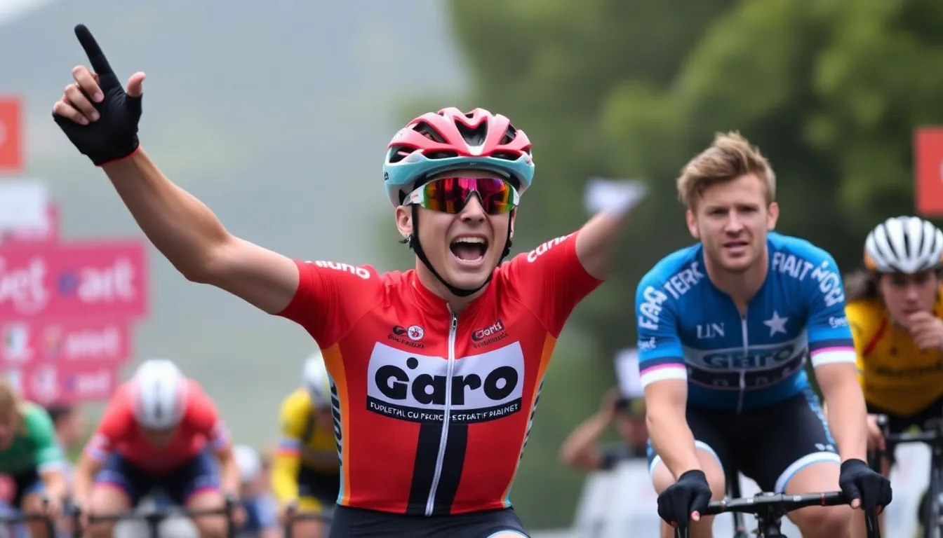 Jonas Vingegaard crosses the finish line, visibly reflecting on his time and the missed opportunity to take the overall lead in the Giro standings