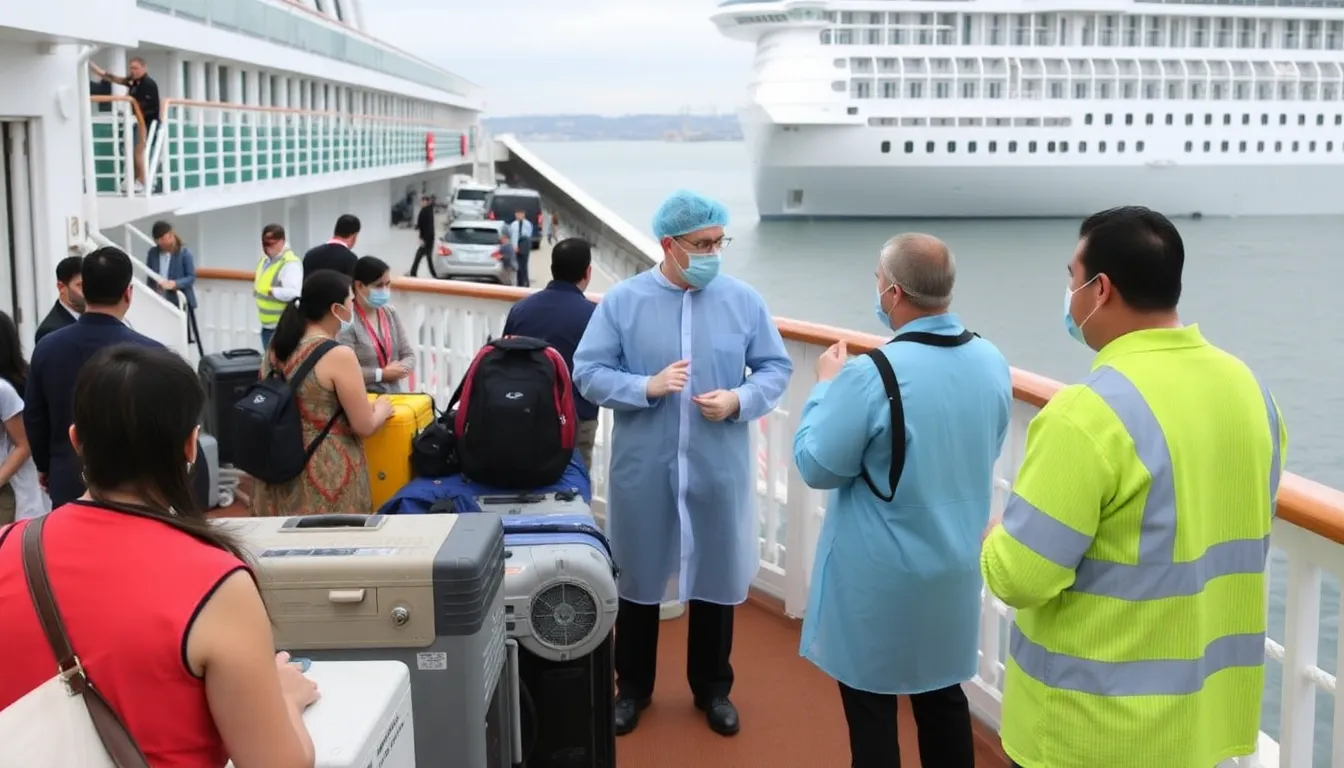 A closeup of a passenger experiencing symptoms such as fever and respiratory issues while on board a cruise ship