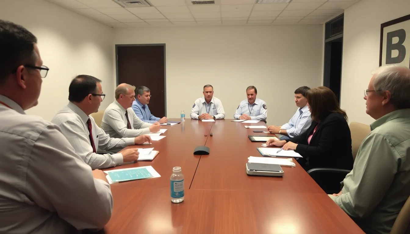Public health officials gather at a conference table, discussing strategies to address the rising cases of Hantavirus and the challenges posed by budget cuts to health infrastructure.