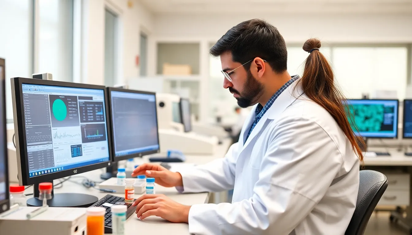 Researchers in a laboratory are analyzing samples and data related to Hantavirus vaccine development, highlighting the urgency of finding effective treatments amidst ongoing clinical trials.