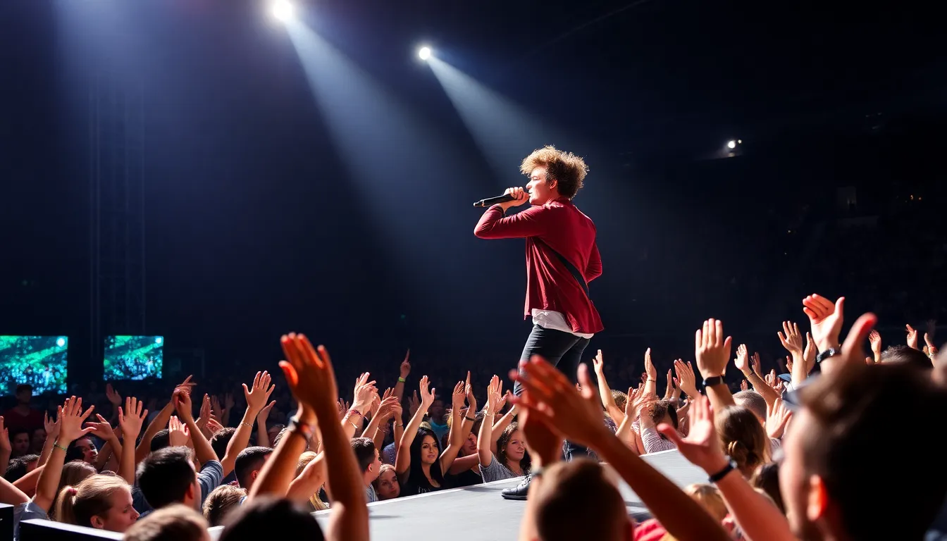 A panoramic view of the Amsterdam concert scene, highlighting the bustling environment created by the arrival of fans and local businesses benefiting from the event