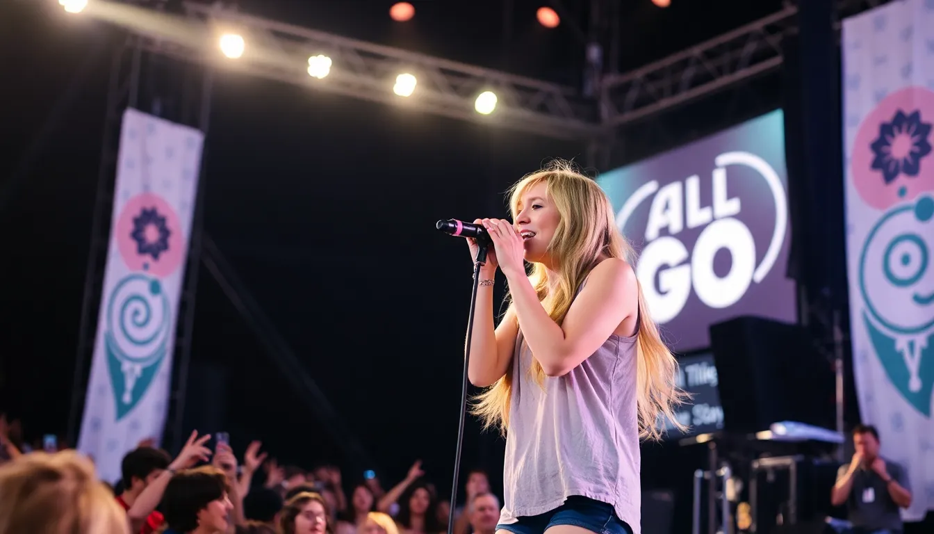 Hayley Williams performs on stage at the All Things Go Festival, captivating the audience with her powerful vocals and dynamic presence.