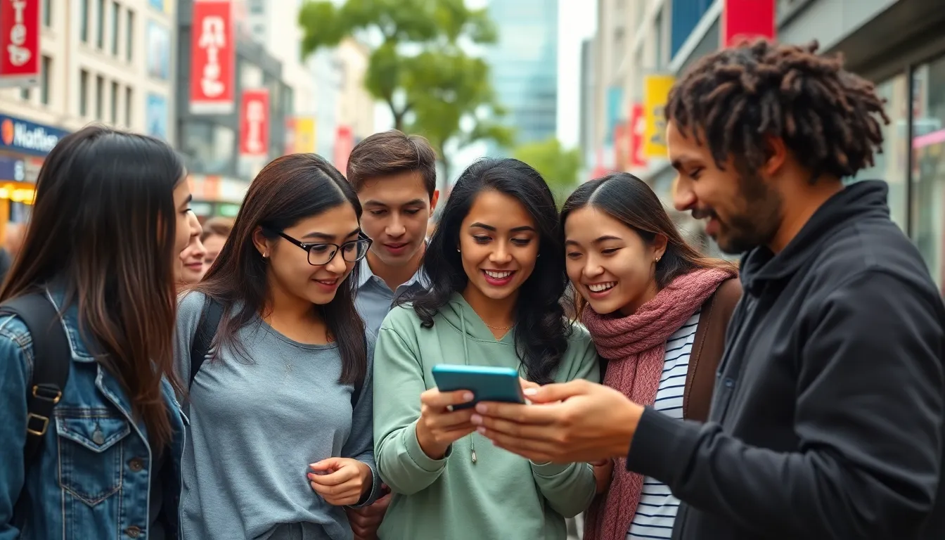 A group of young adults gathers around a smartphone, eagerly watching a twominute drama that explores themes of love and intrigue, with expressions of excitement and engagement on their faces.