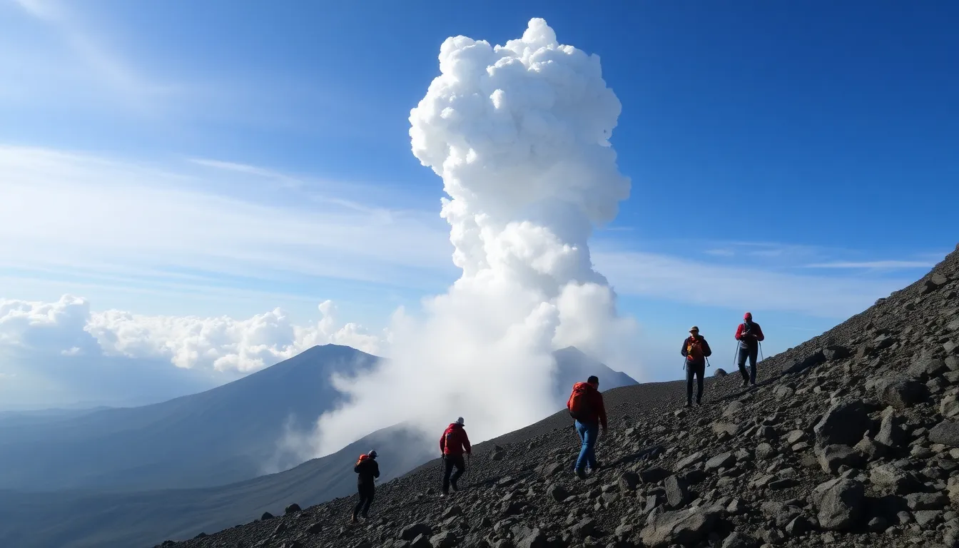 Local villagers preparing to evacuate as ash clouds billow from the erupting volcano, highlighting the immediate impact on nearby communities
