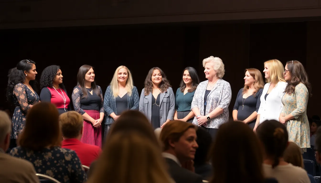 A group of influential women in Nashville's entertainment industry gathers on stage during a panel discussion, sharing insights and celebrating their contributions to the city's vibrant music scene.