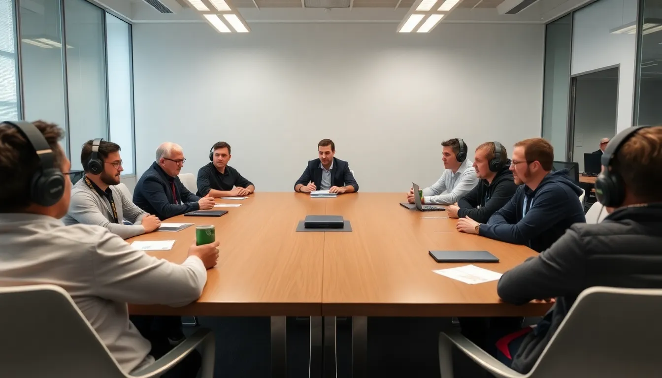 A group of esports professionals discussing the implications of the IOC's suspension at a gaming conference