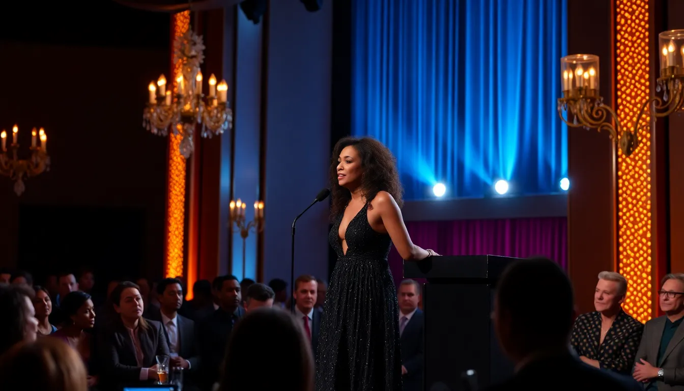 Attendees at the gala listen intently as Jackson advocates for social harmony and highlights the role of artists in driving change