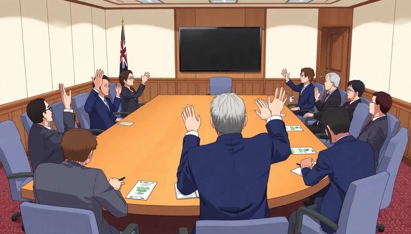 Members of the Takamatsu city council gather for a vote regarding the removal of their unconscious mayor, reflecting a significant moment in local governance.