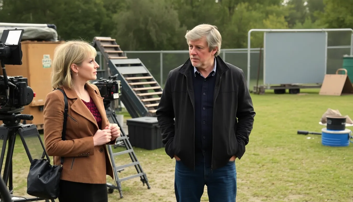 A scene captures the emotional tension between the characters portrayed by Jenna Elfman and Stephen Fry, highlighting the show's focus on psychological drama