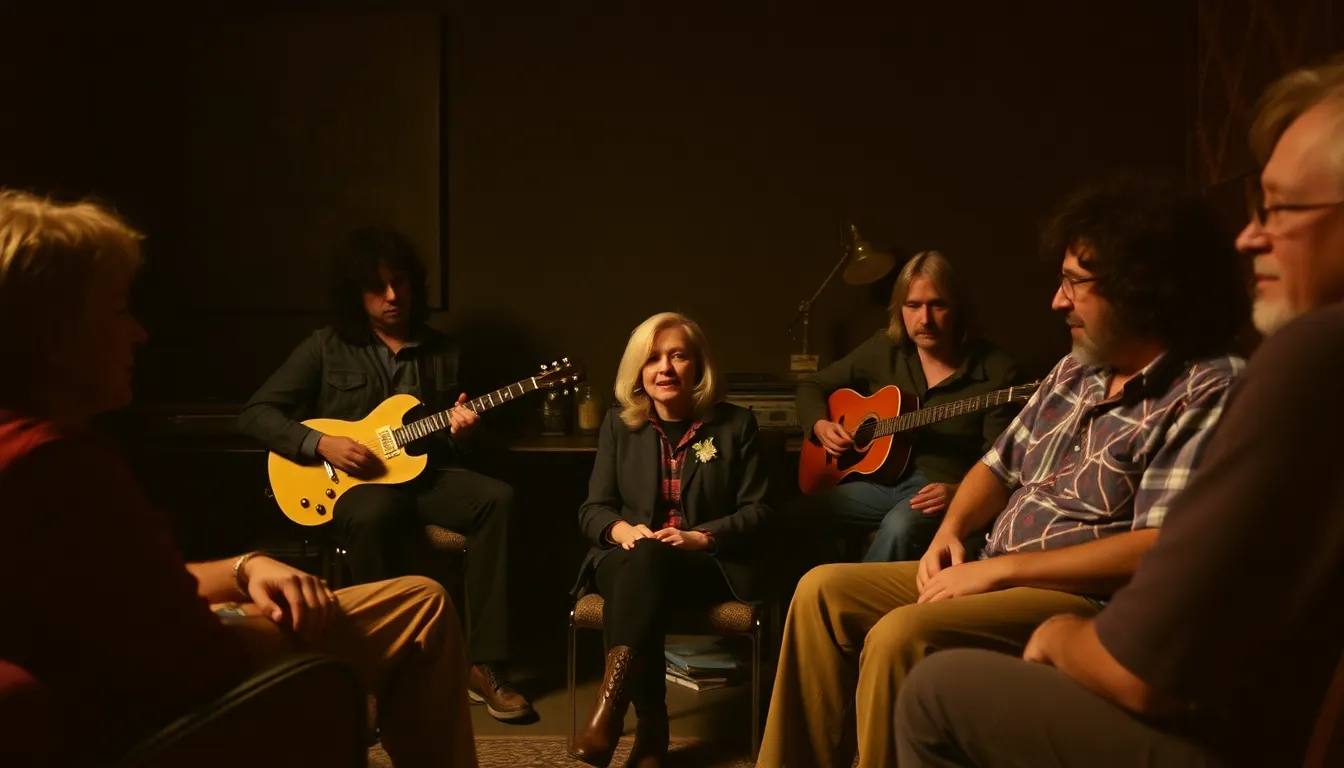 A representation of the cultural shifts of the 1970s, highlighting the intersection of literature and music as Didion's insights resonate with the ethos of the Grateful Dead