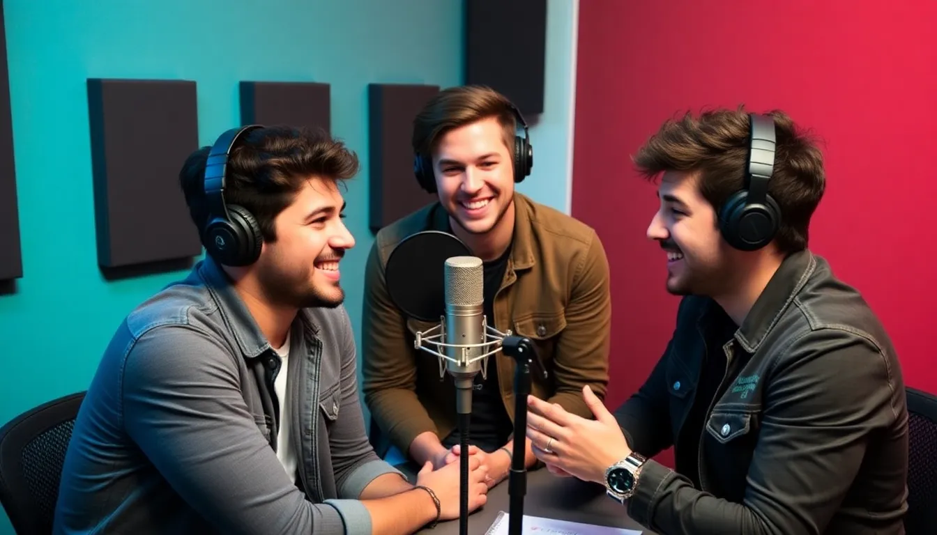 Fans gathered at a local event, eagerly discussing the Jonas Brothers' podcast and sharing their excitement for the opportunity to connect with the band