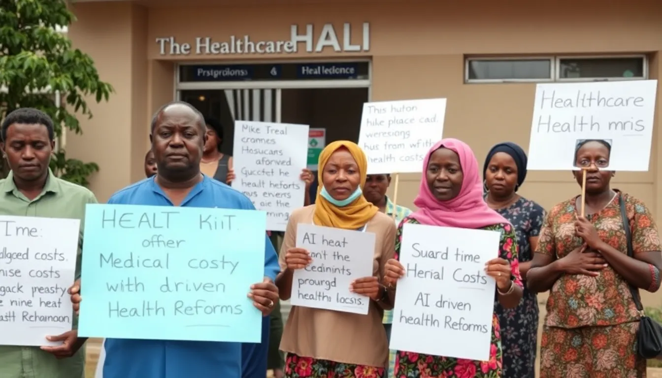 A lowincome family discussing rising healthcare costs, reflecting the financial strain caused by the implementation of AI in the health sector