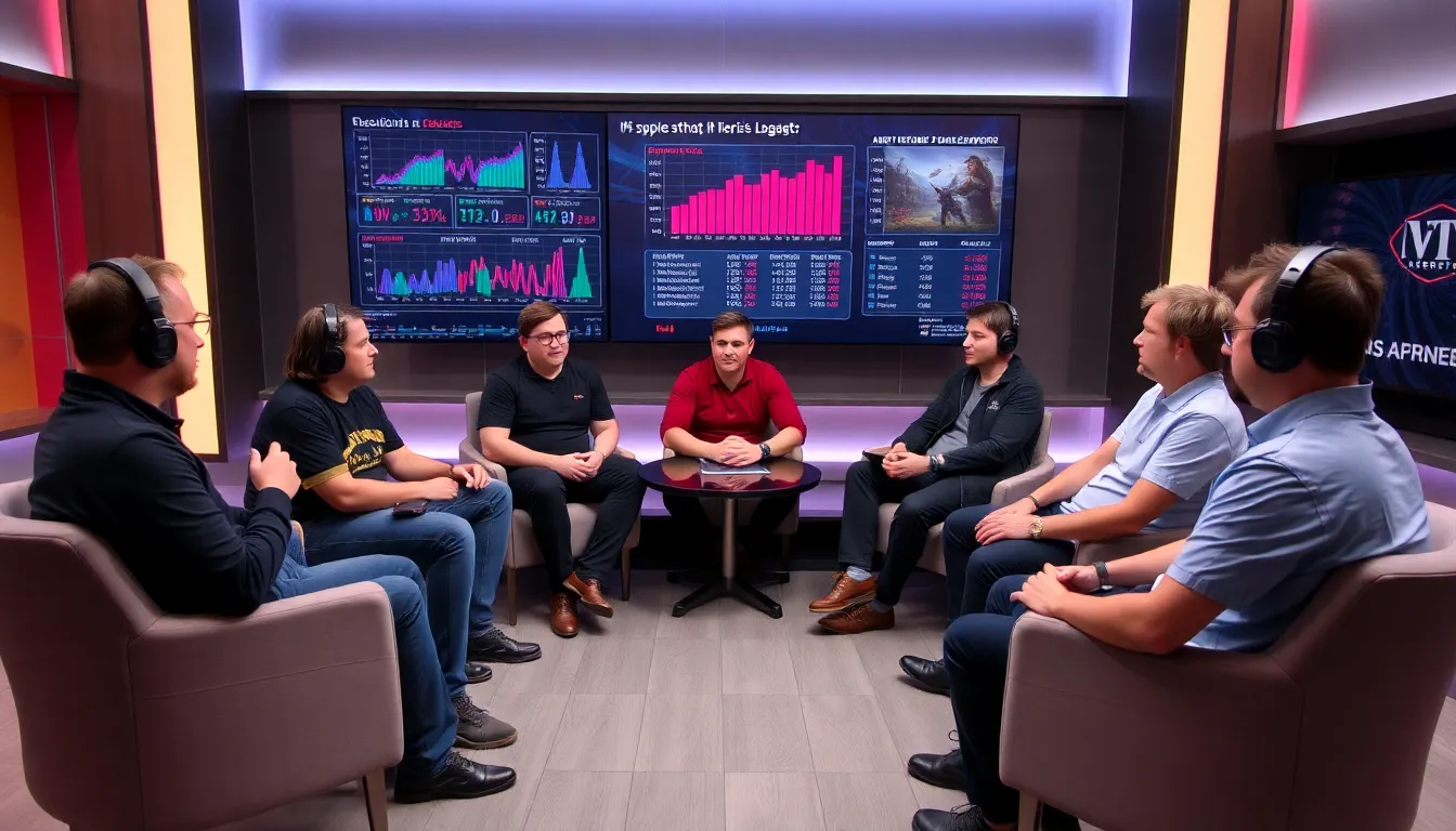 A group of esports analysts and fans passionately debate the legacy of Keria during a livestreamed discussion, with charts and statistics displayed on screens behind them.