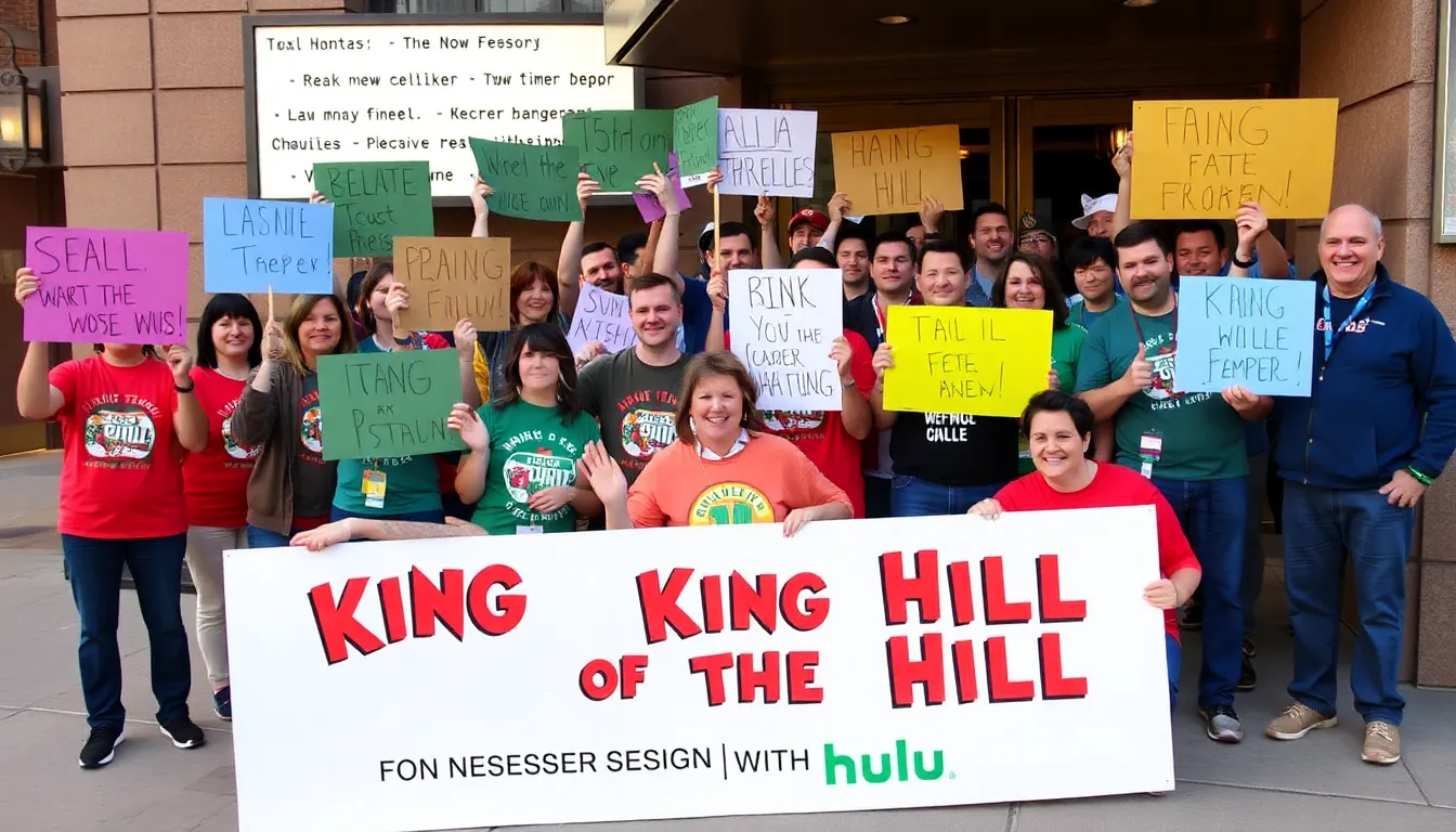 A promotional graphic featuring the iconic logo of 'King of the Hill' alongside the release date for Season 15 on Hulu