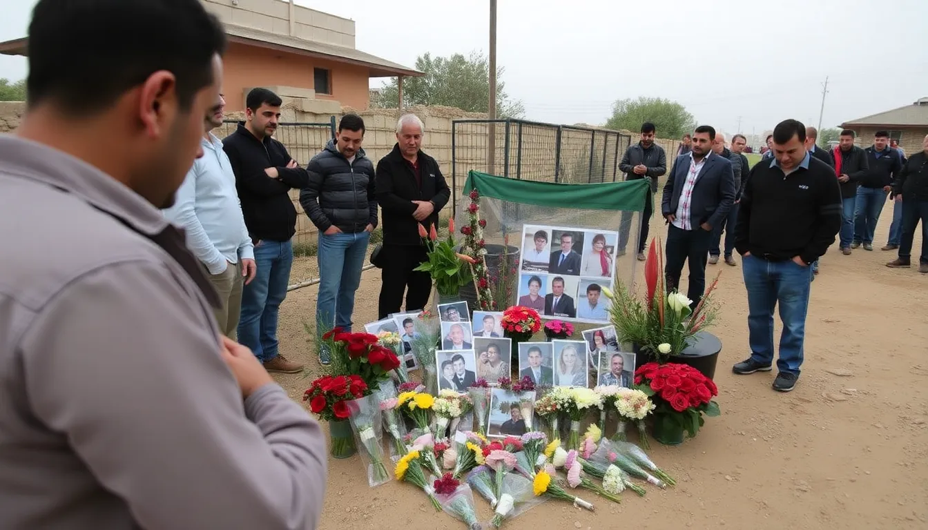 Mourners gather in Qana, Lebanon, to pay their respects at a makeshift memorial for eight family members killed in an Israeli airstrike.