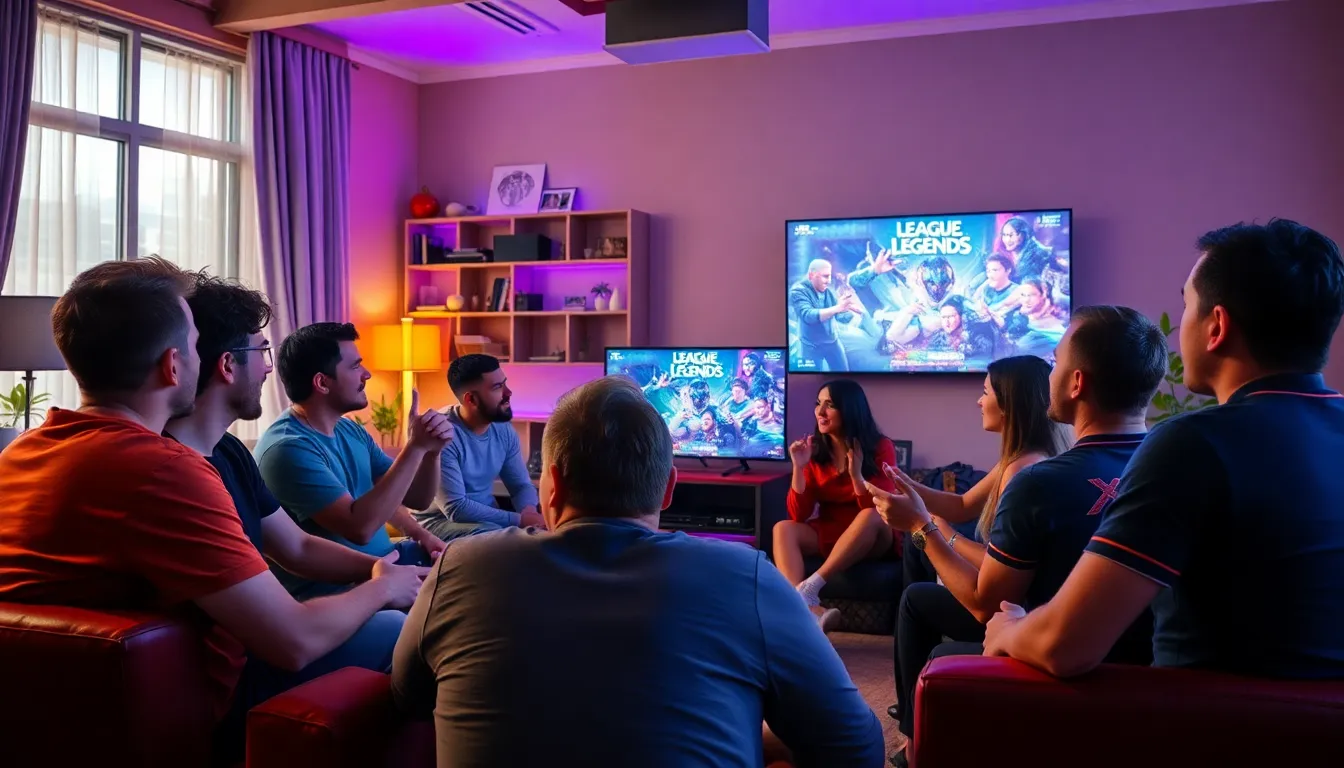A group of esports fans gathers around their screens, immersed in a creatorled watch party, illustrating the community spirit and excitement that comes from sharing gameplay experiences with influencers