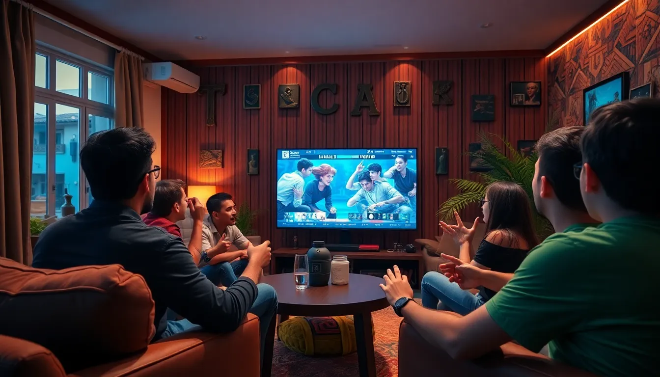 The League of Legends Championship logo is prominently displayed on a screen, symbolizing the ongoing debate about the balance between official broadcasts and the creative freedom of content creators in the esports landscape