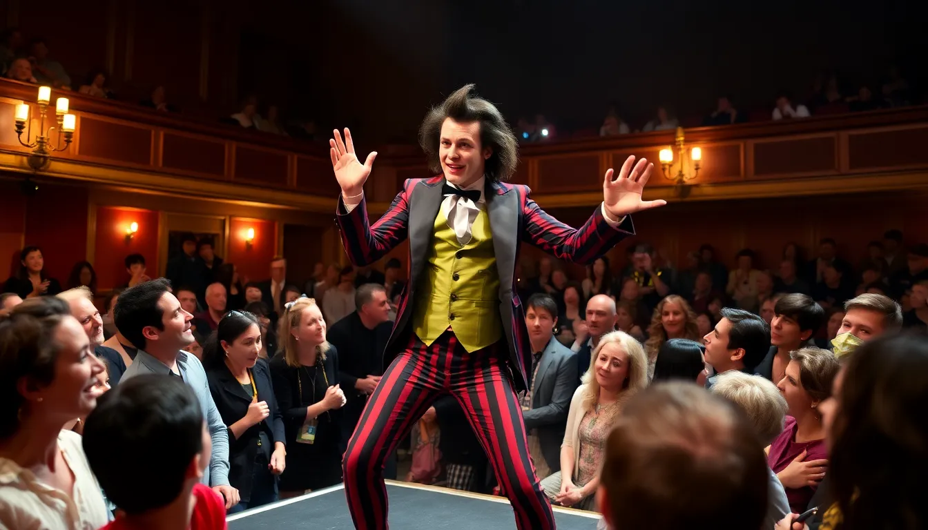 Luke Evans performs as FrankNFurter in a vibrant stage production of Rocky Horror, captivating the audience with his dynamic portrayal that emphasizes themes of sexual liberation and identity.