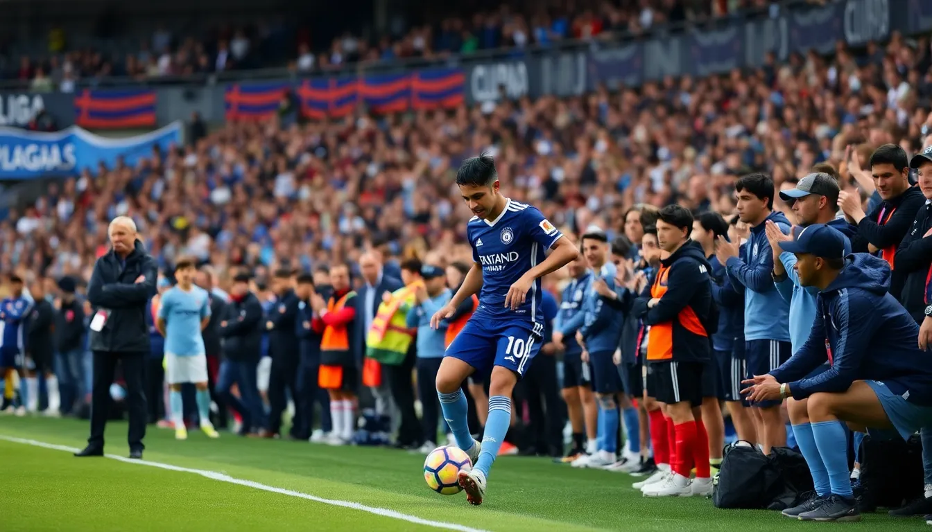 A bustling transfer market scene, illustrating the intense competition among top European clubs vying for elite football talents like Vinicius Jr