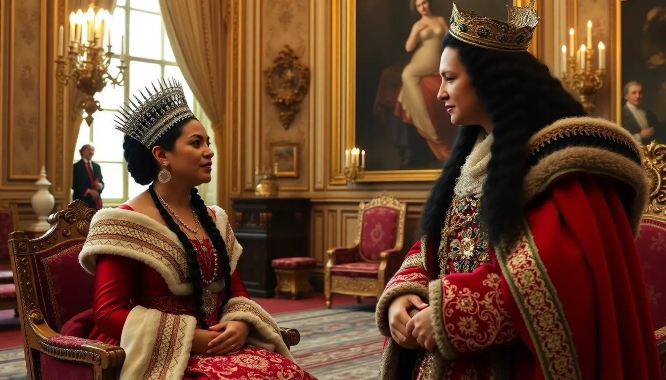 Dame Te Atairangikaahu, the Māori Queen, engages in conversation with King Charles III at Buckingham Palace, highlighting the significance of their historic meeting.