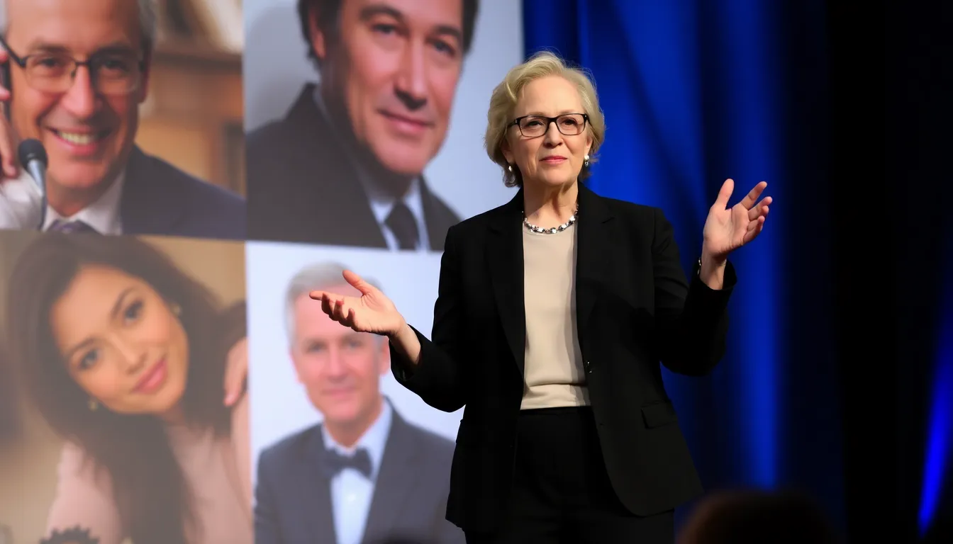 A scene from the event where Streep emphasizes the importance of authenticity in personal expression, resonating with contemporary discussions on gender roles