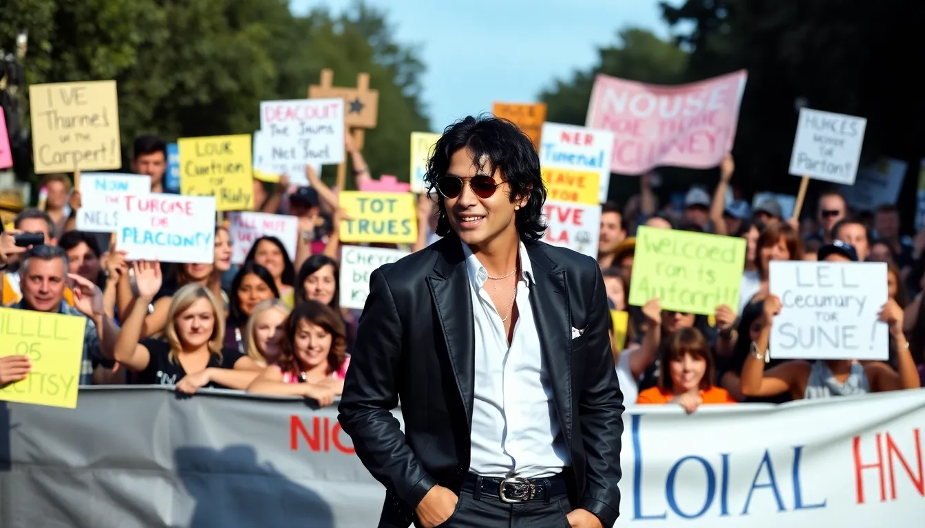 A crowd of enthusiastic fans passionately rallying in support of Michael Jackson, reflecting the nostalgia and admiration for the pop icon's music across generations
