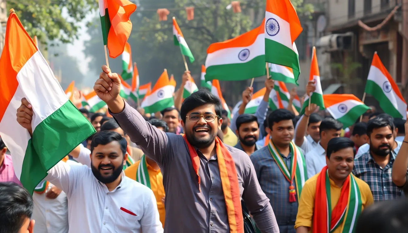 Supporters of the BJP enthusiastically waving flags and banners, showcasing their commitment during a political event in Bengal