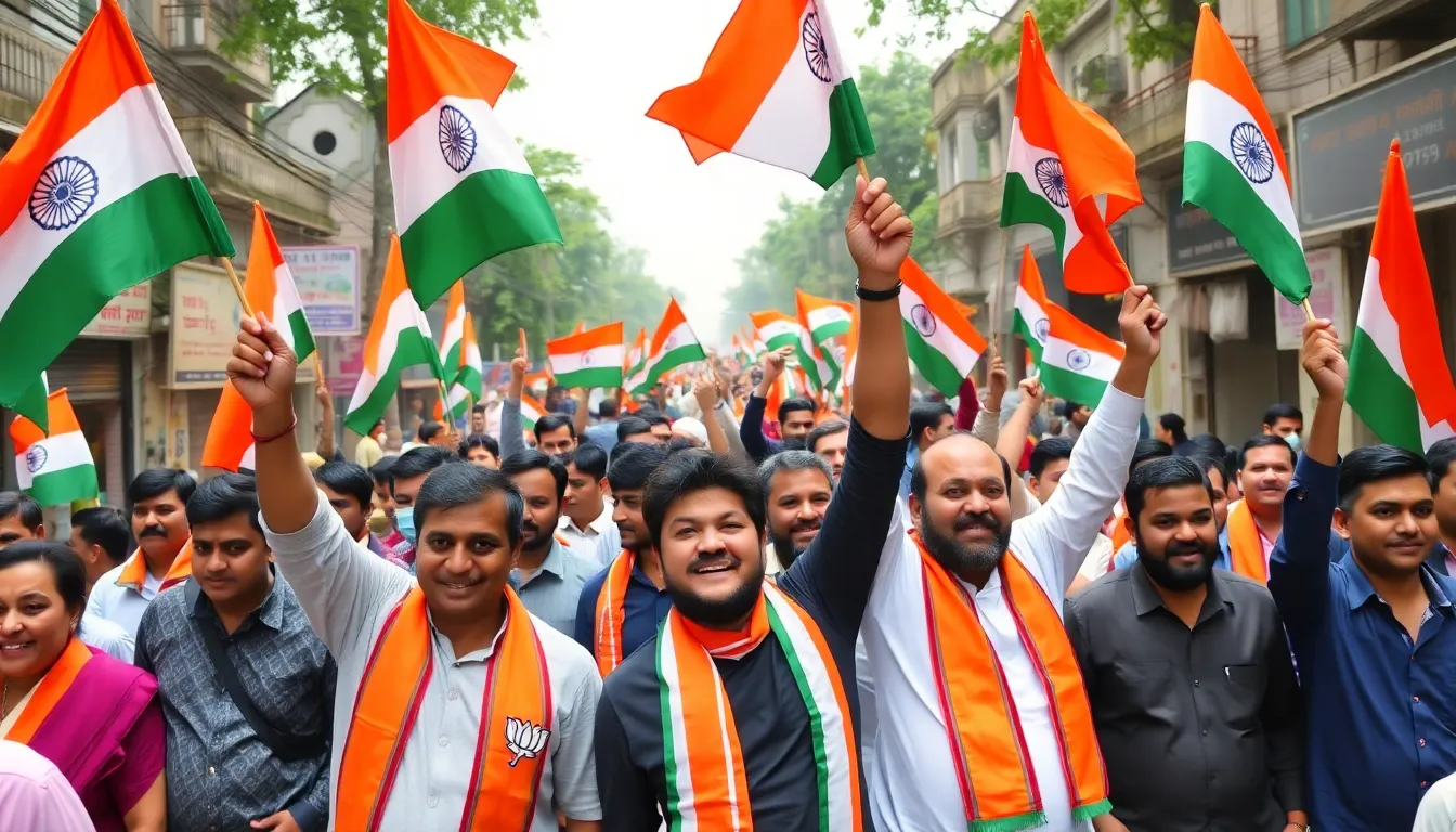 A tense political gathering with members of the Trinamool Congress and BJP leaders debating their contrasting visions for the future of Bengal