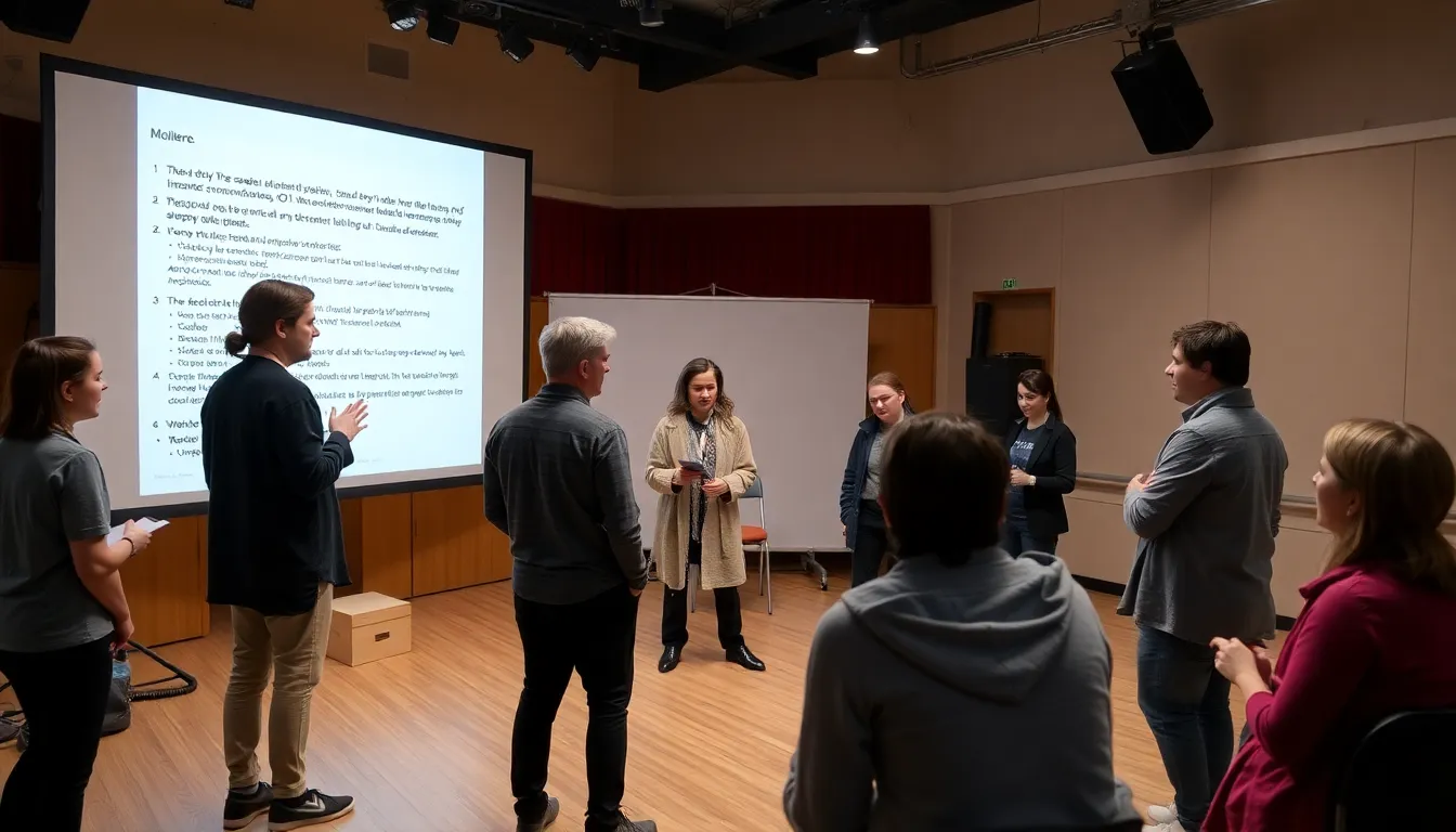 An AI system analyzing Molière's plays, highlighting themes and character archetypes to inspire new scriptwriting